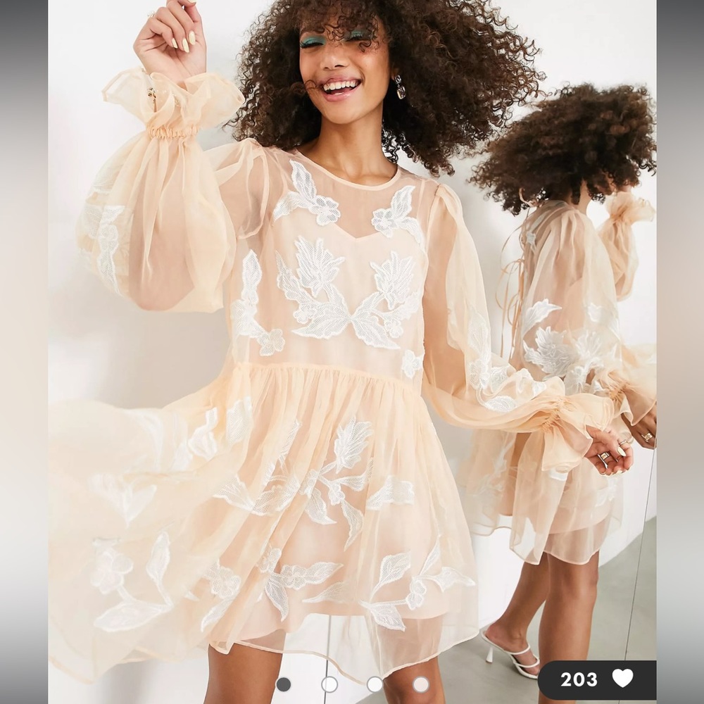 ASOS EDITION embroidered organza mini smock dress in pink Size 8 NWT